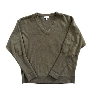 Garnet Hill Womens XS 100% Cashmere V-Neck Dolman Sleeve Sweater Olive Green